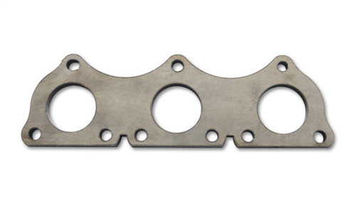 Vibrant mild steel exhaust manifold flange, 1/2in thick, three round ports and eight bolt holes, flat view