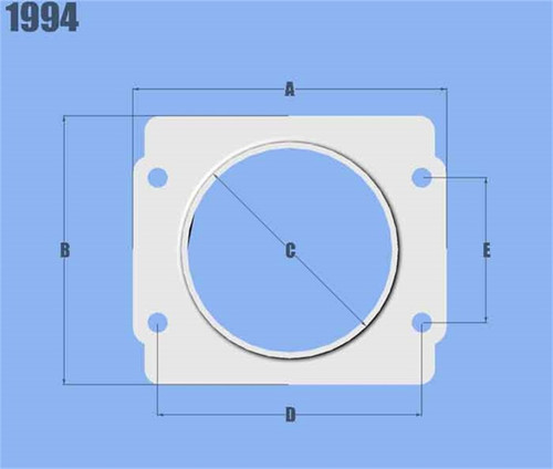 Vibrant MAF sensor adapter plate diagram, square flange with 4 corner bolt holes, 3in center bore