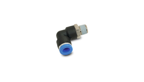 Vibrant male elbow pneumatic vacuum fitting, 1/8in NPT thread with blue push-to-connect end for 5/32in tubing