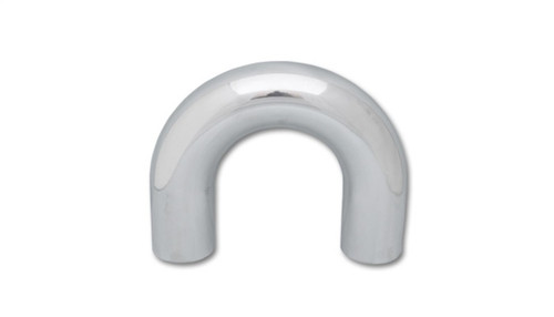 Vibrant 2.75in O.D. polished aluminum tubing, 180 degree U bend, front view, mirror finish