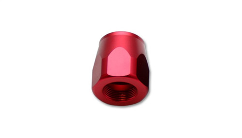 Vibrant -10AN red hose end socket, hex nut style fitting, front angled view showing threaded bore