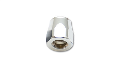 Vibrant -16AN Hose End Socket in silver, angled view showing threaded internal fitting and cutaway window