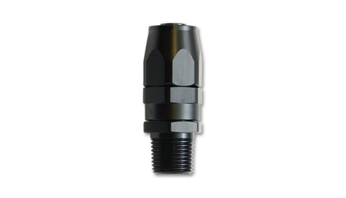 Vibrant -6AN straight hose end fitting with 3/8 NPT male thread, black anodized, upright view