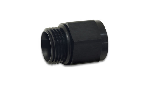 Vibrant black anodized male -8 ORB to female M18 x 1.5 adapter fitting, hex body angled view showing threads