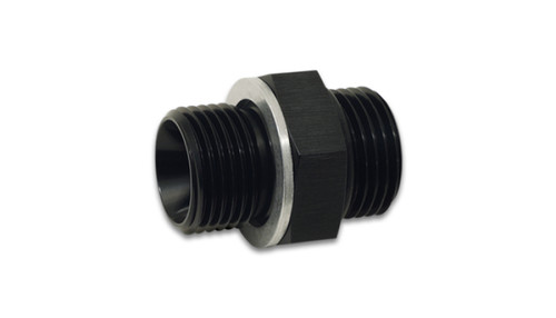 Vibrant -8AN to 16mm x 1.5 straight adapter fitting, black anodized, hex nut with O-ring groove visible