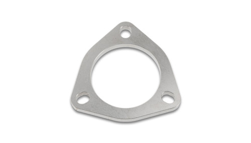 Vibrant 3-Bolt Titanium Flange 2.50in ID, triangular gasket with round center bore and three corner bolt holes, top angled view