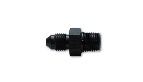 Vibrant Straight Adapter Fitting -3AN x 3/8in NPT, black anodized, hex center, flare end and threaded end visible
