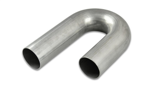 Vibrant 2.5in O.D. tight radius 180 degree U-bend stainless tubing, brushed metal finish, angled front view showing both open pipe ends