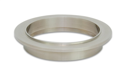 Vibrant titanium V-band flange for 4in OD tubing, male side, angled top down view showing raised lip