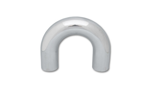 Vibrant 3.5in O.D. polished aluminum tubing, 180 degree U bend, front angled view showing both open tube ends.