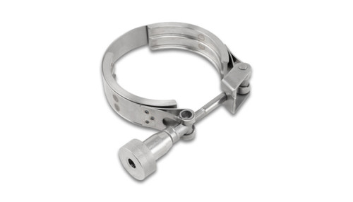 Vibrant stainless steel V band clamp alignment tool with wing nut and hinge, front angle view