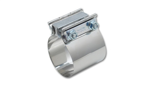 Vibrant Easy Seal stainless exhaust sleeve butt joint clamp for 2in tubing, angled view showing dual bolt bracket.