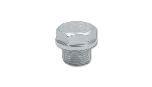 Vibrant hex head bolt plug for O2 sensor bung, M18x1.5 thread, zinc plated steel, angled view
