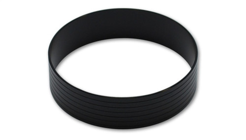 Black anodized aluminum union sleeve for 3in OD tubing, ribbed exterior, shown at an angled front view.