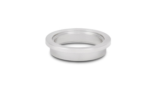 Vibrant 44mm V-band wastegate outlet flange, T304 stainless steel, angled top view showing round bore and step edge