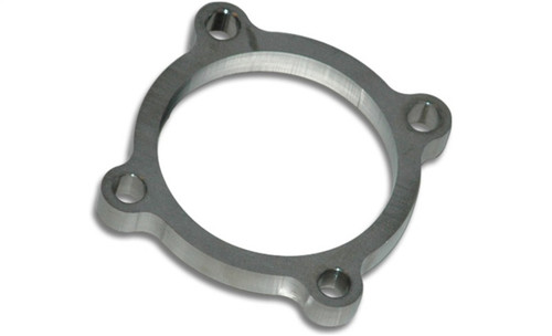 Vibrant GT series T3 turbo discharge flange, 4 bolt, 3in inlet, round stainless steel ring, top view