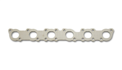 Vibrant T304 SS exhaust manifold flange for Nissan RB25 RB26, top view, six port openings, bolt holes