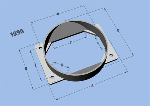 Vibrant MAF sensor adapter plate, 3D rendered view showing round tube with mounting flange and bolt holes.