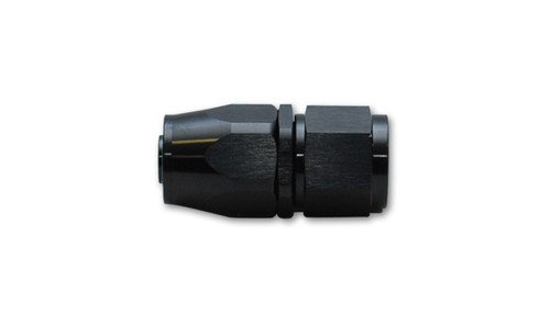 Vibrant -12AN straight hose end fitting, black anodized aluminum, side view showing hose barb and nut