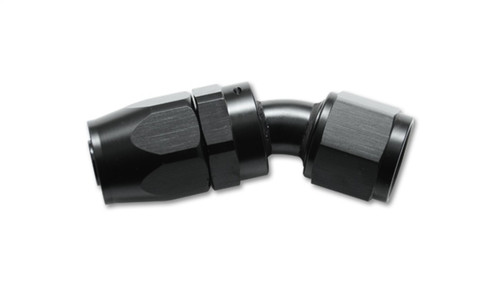 Vibrant -10AN AL 30 degree elbow hose end fitting, black anodized aluminum, swivel nut and hex fitting visible