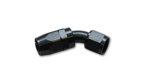Vibrant -6AN 45 degree elbow hose end fitting, black anodized, swivel nut and hex crimp collar visible