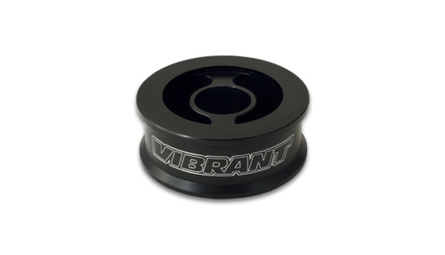 Vibrant Oil Filter Spacer with 1/8 NPT female ports, black anodized finish, angled top down view