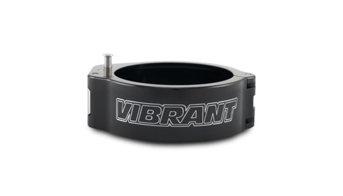 Vibrant 2.5in HD 2.0 exhaust clamp, black anodized aluminum, front angled view with bolt visible