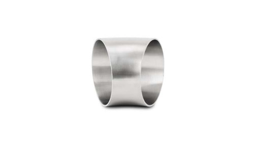 Vibrant 2.75in OD T304 stainless 45 degree mandrel bend elbow, brushed metal finish, angled view
