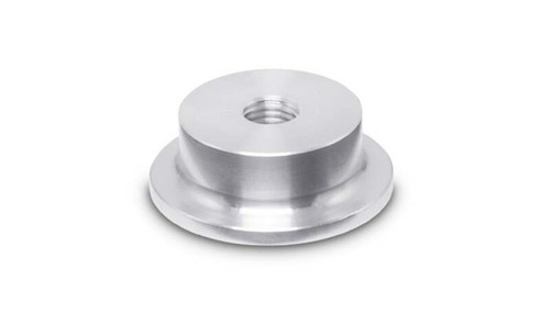 Vibrant stand off weld bung M6 x 1.0, aluminum, threaded center hole, flared base, angled view