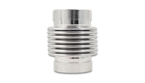 Vibrant SS Bellow Assembly with Liner, front view showing corrugated flex section between two smooth tube ends, electro polished finish