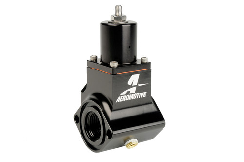 Aeromotive A3000 line pressure regulator, angled view showing black body, top adjuster and side ports