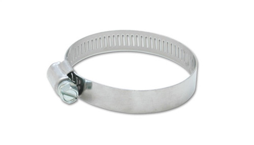 Vibrant stainless steel worm gear hose clamp, front angle view showing perforated band and screw housing