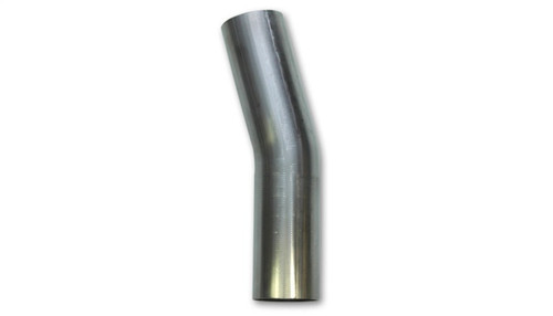 Vibrant 2in O.D. T304 stainless steel mandrel bend, 15 degree angle, brushed metal tube on plain background