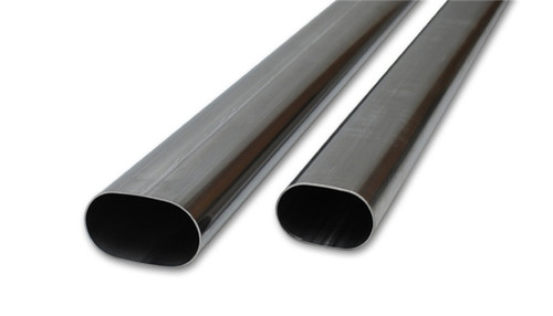 Two Vibrant 3.5in oval T304 stainless steel straight tubes, polished finish, angled view showing open ends