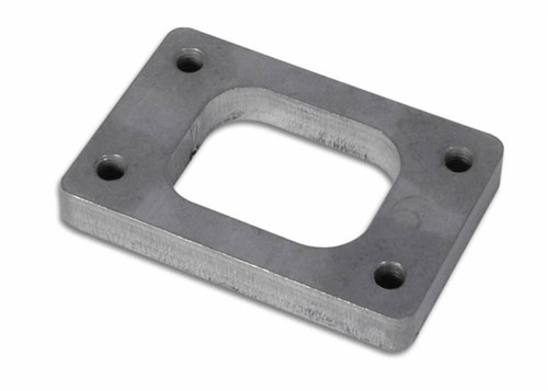 Vibrant GT30R/GT35R/GT40R turbo inlet flange, mild steel, 1/2in thick, angled view showing tapped bolt holes