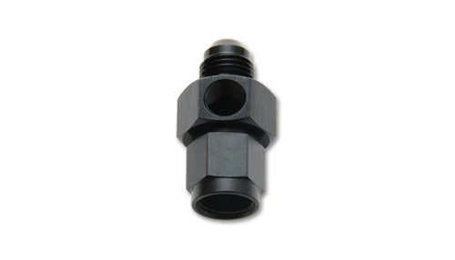 Vibrant -4AN male to female union adapter, black anodized, with 1/8in NPT side port visible.