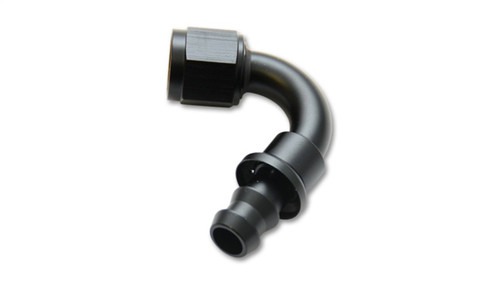 Vibrant Push-On 120 Degree Hose End Elbow Fitting, -10AN, black anodized aluminum, hex nut swivel end