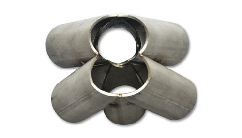 Vibrant 6 into 1 SS Turbo Manifold Collector T4, top down view showing five merging tube inlets around one central outlet