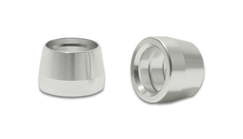 Vibrant -3AN PTFE hose olive inserts, pair of tapered aluminum sleeves shown front and back angles.