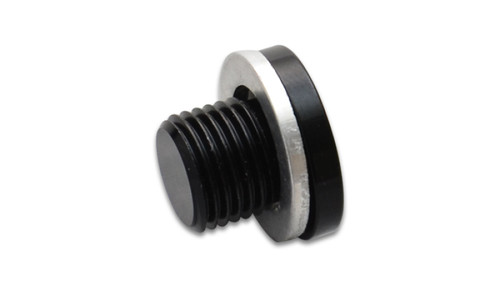 Vibrant M8 x 1.0 metric port plug with crush washer, angled view showing threaded body and flat sealing washer