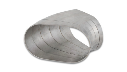 Vibrant 45 degree horizontal plane oval 304SS pie cut, 3.50in tube, angled cut view on white background