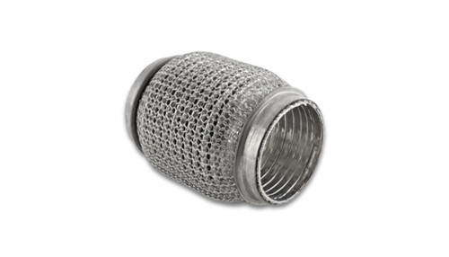 Vibrant LiteFlex exhaust coupling, angled view showing woven metal body and interlock liner ends