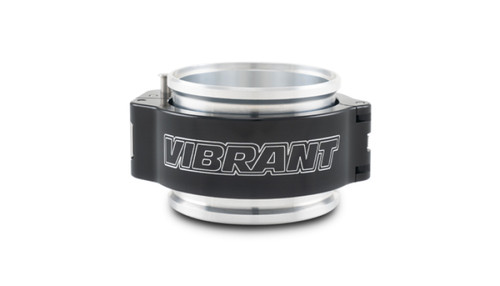 Vibrant 2.50in HD clamp assembly, black anodized band with polished aluminum coupler ends, angled view