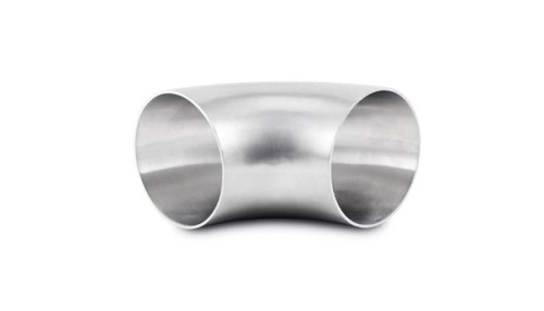 Vibrant 4.0in OD T304 stainless steel 90 degree mandrel bend elbow, polished tube with open ends shown