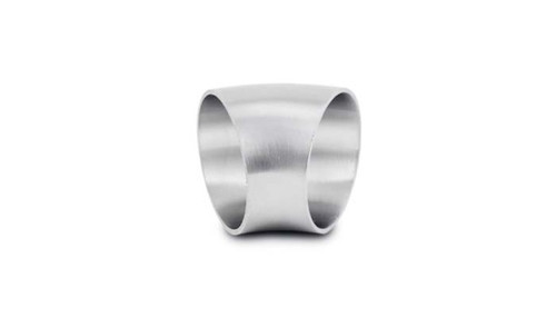 Vibrant 1.5in OD T304 SS 45 degree mandrel bend elbow, brushed steel tube, front angled view