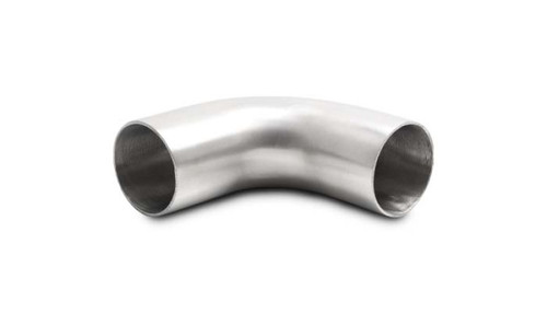 Vibrant 1.5in OD T304 stainless 90 degree mandrel bend tube with extended leg, polished elbow shown at angle.