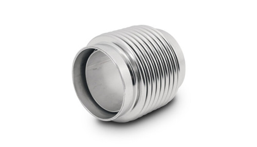 Vibrant 2.25in ID stainless steel motorsport bellows, angled view showing corrugated body and smooth end neck