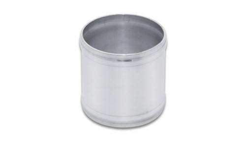 Vibrant aluminum joiner coupling, 1in tube O.D, angled view showing hollow cylindrical tube with rolled edges