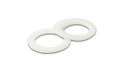 Two white PTFE washers for -6AN bulkhead fittings, overlapping flat rings on a white background