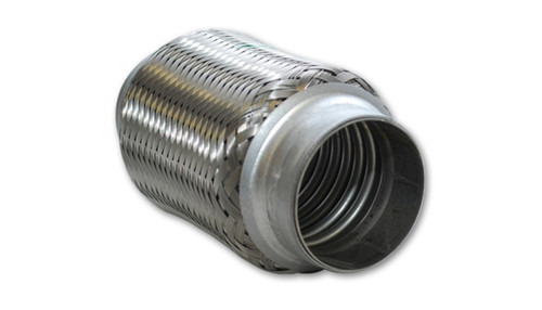 Vibrant stainless steel flex coupling, 2in x 4in, angled view showing braided body and open end.